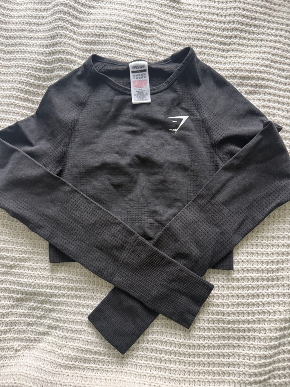 Gymshark Black Long Sleeve Seamless Crop Top with Logo